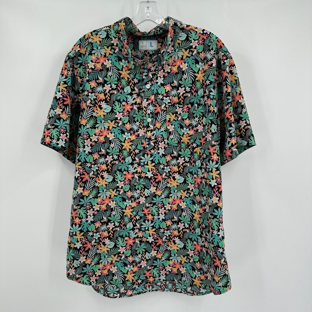 Chubbies Mens Tropical Floral Toucan Print Golf Polo Shirt Size L Miami Aloha